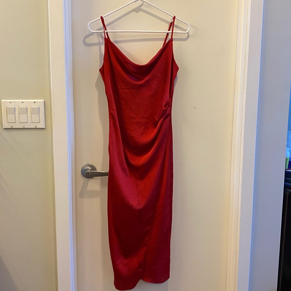 Red silk midi dress - small